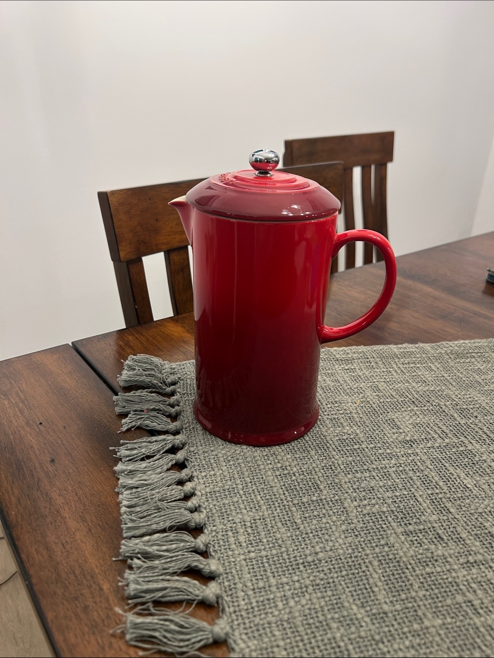Le Creuset Red Ceramic Coffee Press with Stainless Steel Knob